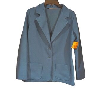 Sears Classic Blazer Teal Blue Mesh Textured Jacket Vintage 80s Size 12